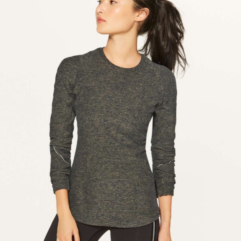NWT Lululemon Extra Mile Long Sleeve RULU Size 8/M HTUT Heathered Utilitarian